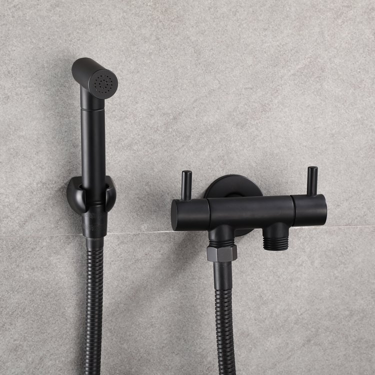 Bathroom 2 Way Angle Valve with Double Outlet and 2 Handles for Toilet Spray Gun and Shattaf