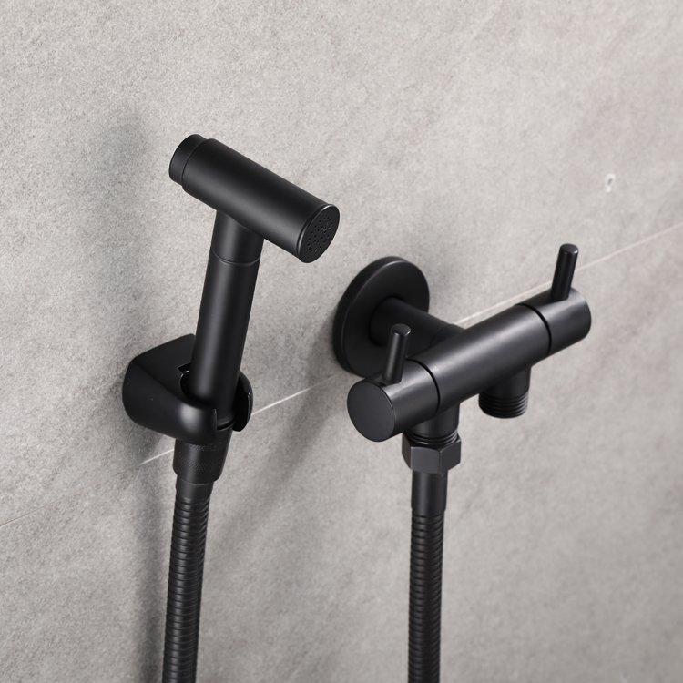 Bathroom 2 Way Angle Valve with Double Outlet and 2 Handles for Toilet Spray Gun and Shattaf