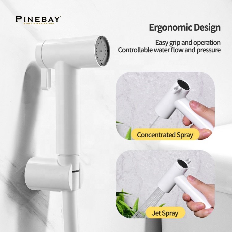 PINBAY 2024 New Products Bathroom Shower Set White Plastic Wall-mounted Shattaf Travel Toilet Sprayer for Healthy Cleaning