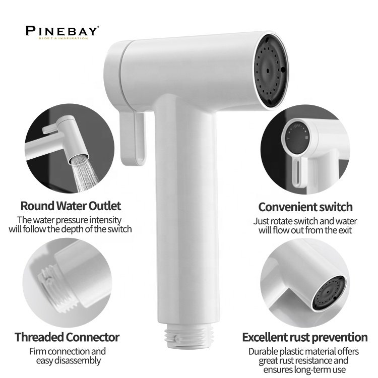 PINBAY 2024 New Products Bathroom Shower Set White Plastic Wall-mounted Shattaf Travel Toilet Sprayer for Healthy Cleaning