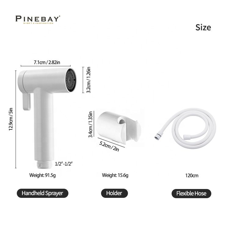 PINBAY 2024 New Products Bathroom Shower Set White Plastic Wall-mounted Shattaf Travel Toilet Sprayer for Healthy Cleaning