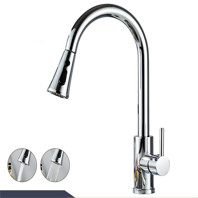 Modern Single Handle Deck Mounted Pull Kitchen Faucet Stainless Steel Brushed Pull Spray Type Sink Single Valve Cheaper Price