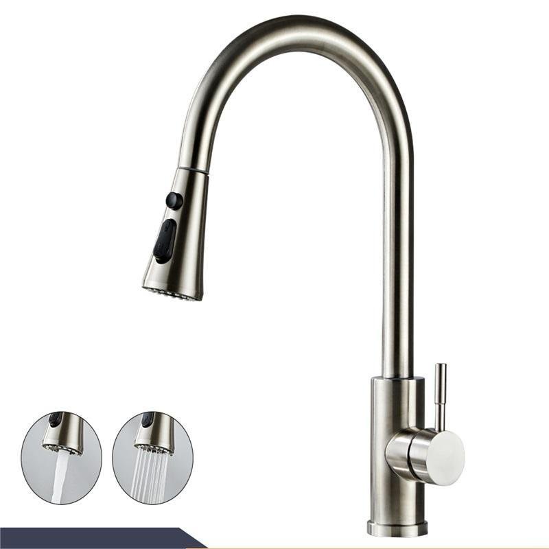 Modern Single Handle Deck Mounted Pull Kitchen Faucet Stainless Steel Brushed Pull Spray Type Sink Single Valve Cheaper Price
