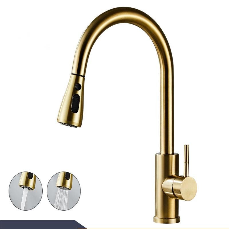 Modern Single Handle Deck Mounted Pull Kitchen Faucet Stainless Steel Brushed Pull Spray Type Sink Single Valve Cheaper Price