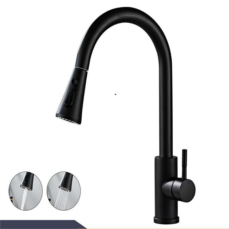 Modern Single Handle Deck Mounted Pull Kitchen Faucet Stainless Steel Brushed Pull Spray Type Sink Single Valve Cheaper Price