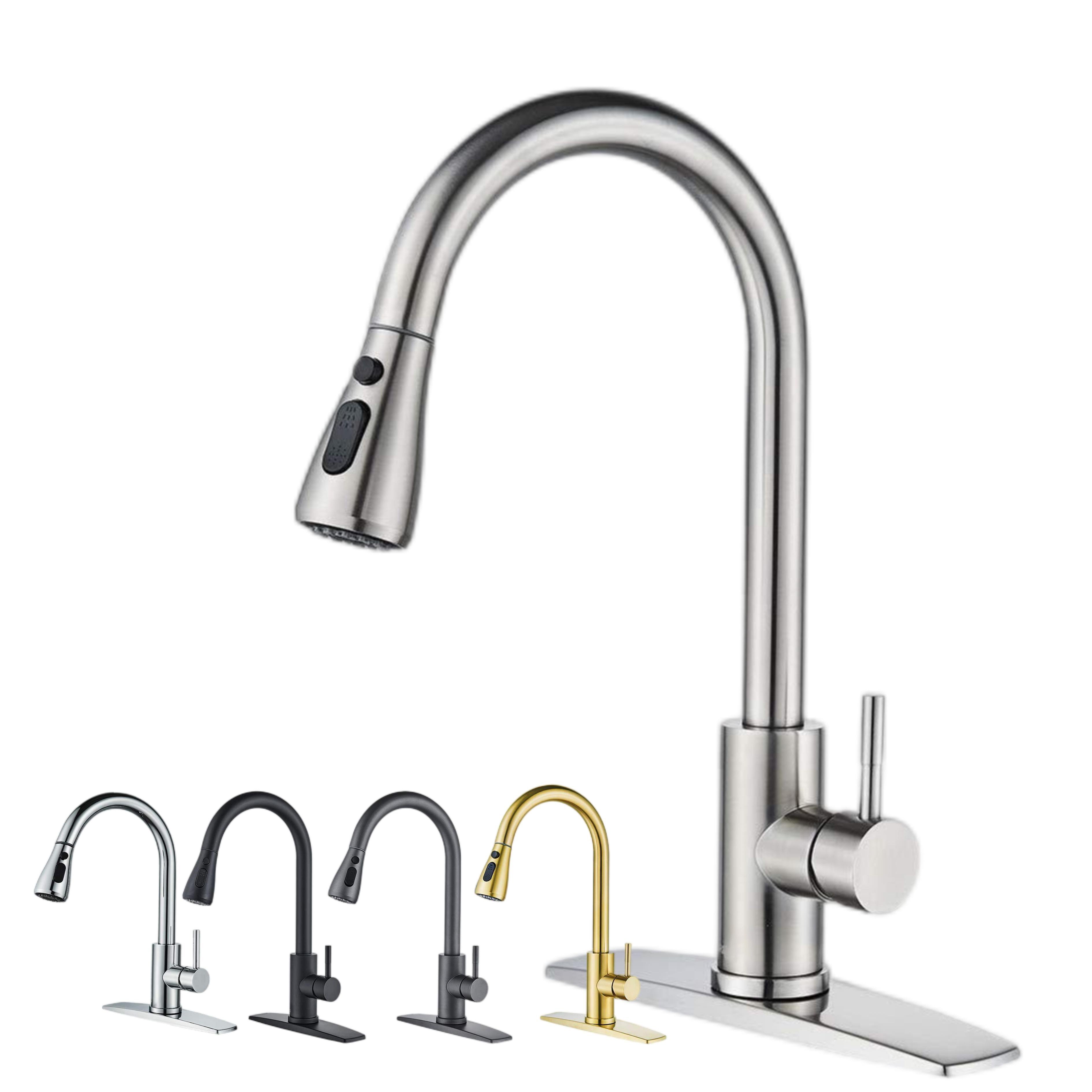 Modern Single Handle Deck Mounted Pull Kitchen Faucet Stainless Steel Brushed Pull Spray Type Sink Single Valve Cheaper Price