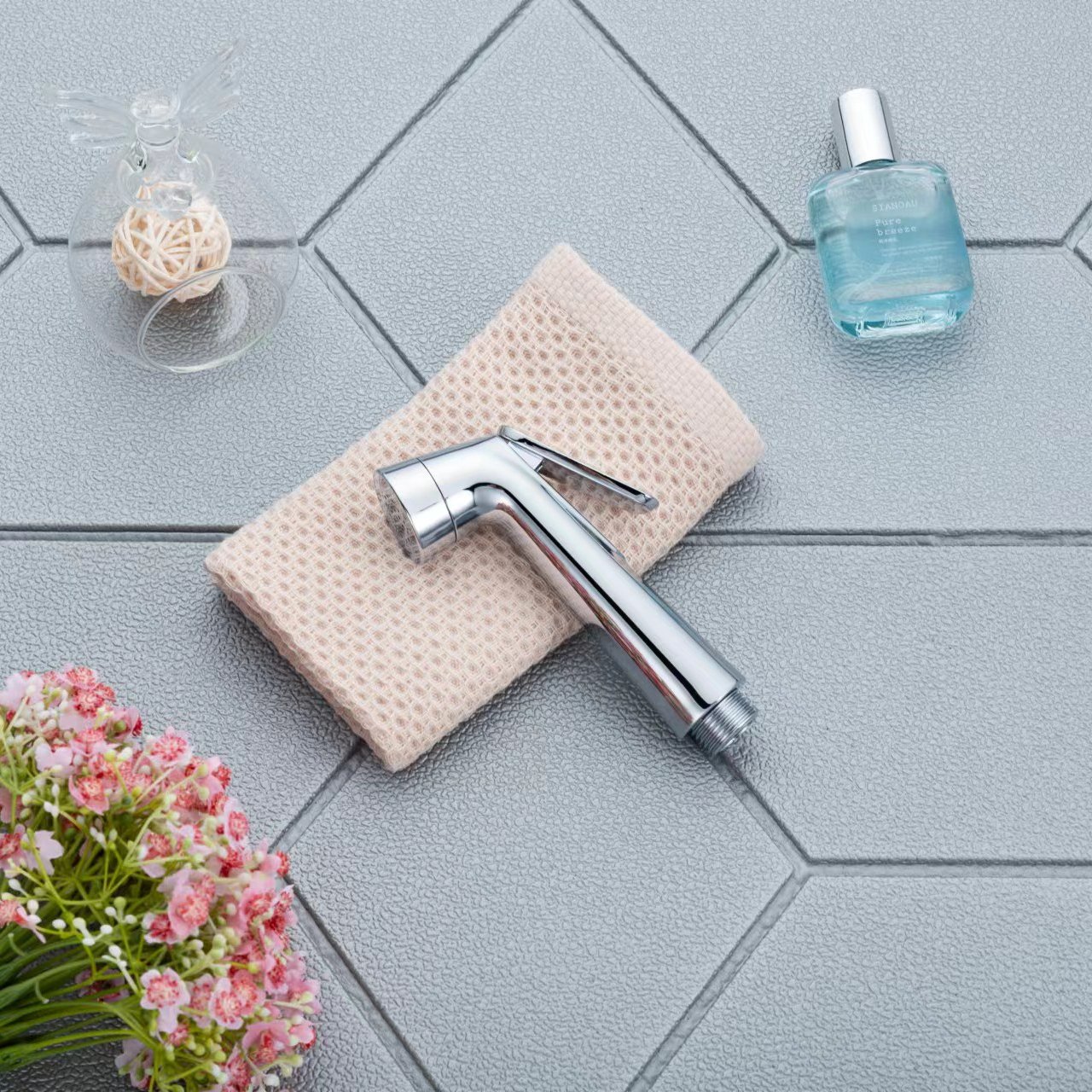 Simple design chrome bidet spray ABS shattaf toilet bidet sprayer set with hose valve and holder