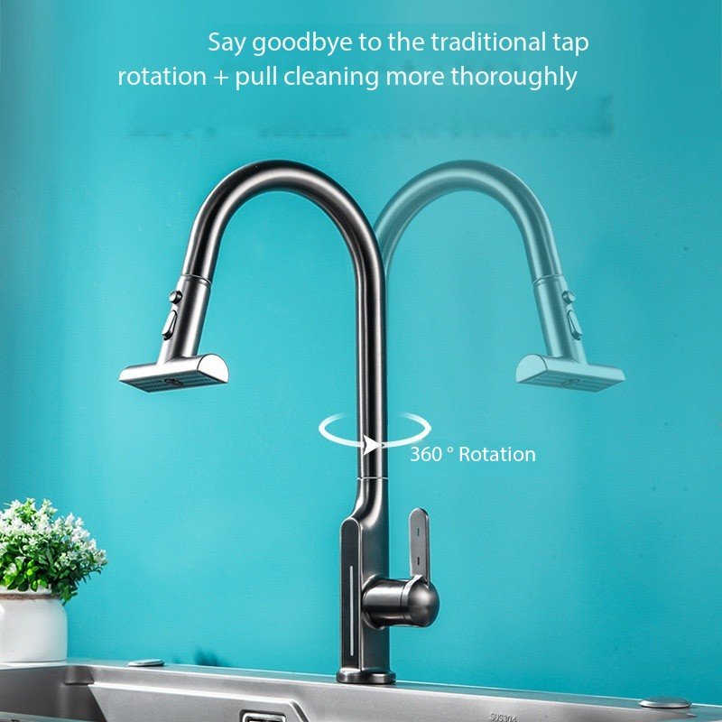 Modern Design Kitchen Digital Display Pull-Out Telescopic Faucet Universal Cold and Hot Splash-Proof Ceramic Valve Core