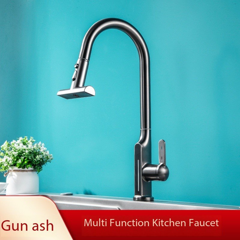 Modern Design Kitchen Digital Display Pull-Out Telescopic Faucet Universal Cold and Hot Splash-Proof Ceramic Valve Core