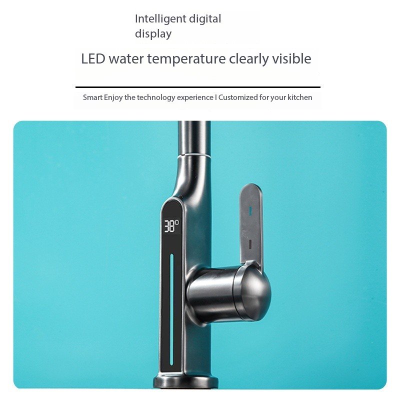 Modern Design Kitchen Digital Display Pull-Out Telescopic Faucet Universal Cold and Hot Splash-Proof Ceramic Valve Core