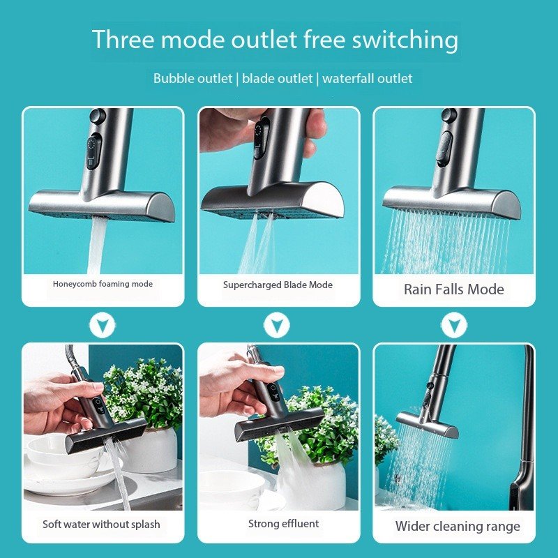Modern Design Kitchen Digital Display Pull-Out Telescopic Faucet Universal Cold and Hot Splash-Proof Ceramic Valve Core
