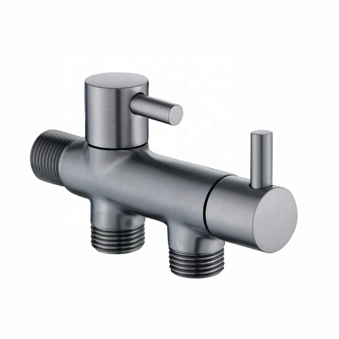 Brass Body Double Handle Angle Valve Shunt 2 Way Faucet Diverter With Spry Gun Set