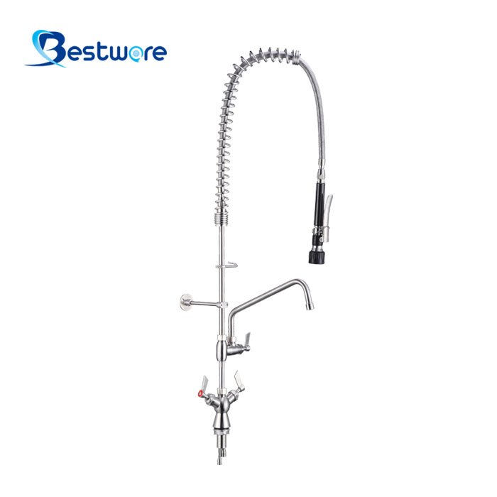 Commercial Kitchen Faucet Deck Mount Sprayer Mixer Robot Bar Pre Rinse Thermostatic Feature Stainless Steel Valve Deck Mount
