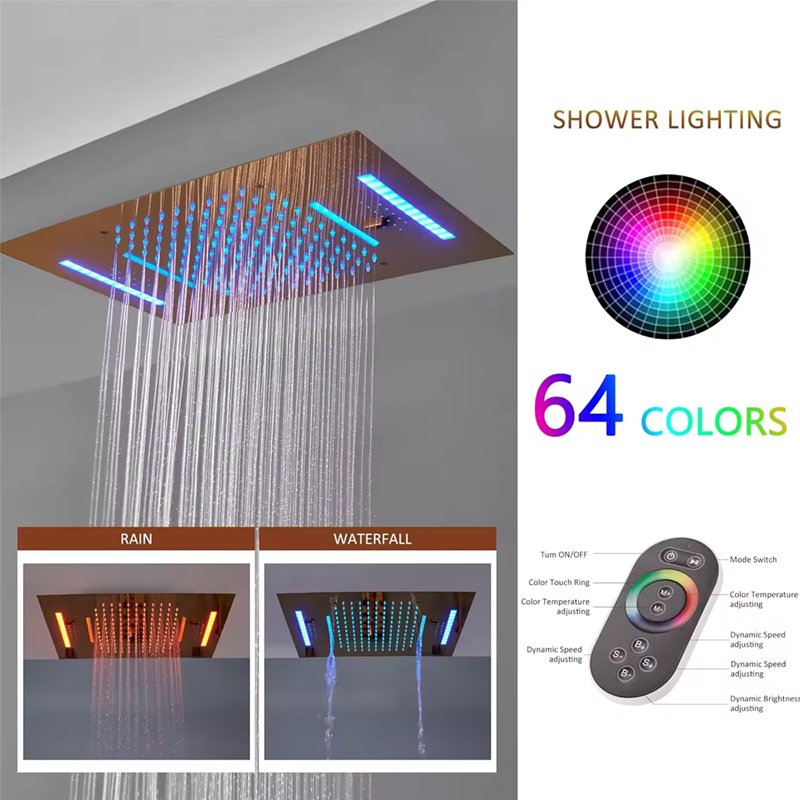 Large Size LED music Shower System Thermostatic Concealed Shower Mixer Rainfall Shower Set Brushed gold Faucet System