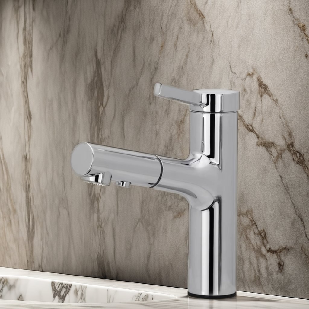 Modern Single-Handle Pull Tap Faucet for Bathroom Sink Zinc Alloy Brass Single-Hole Mount with Ceramic Valve Core Kitchen Use