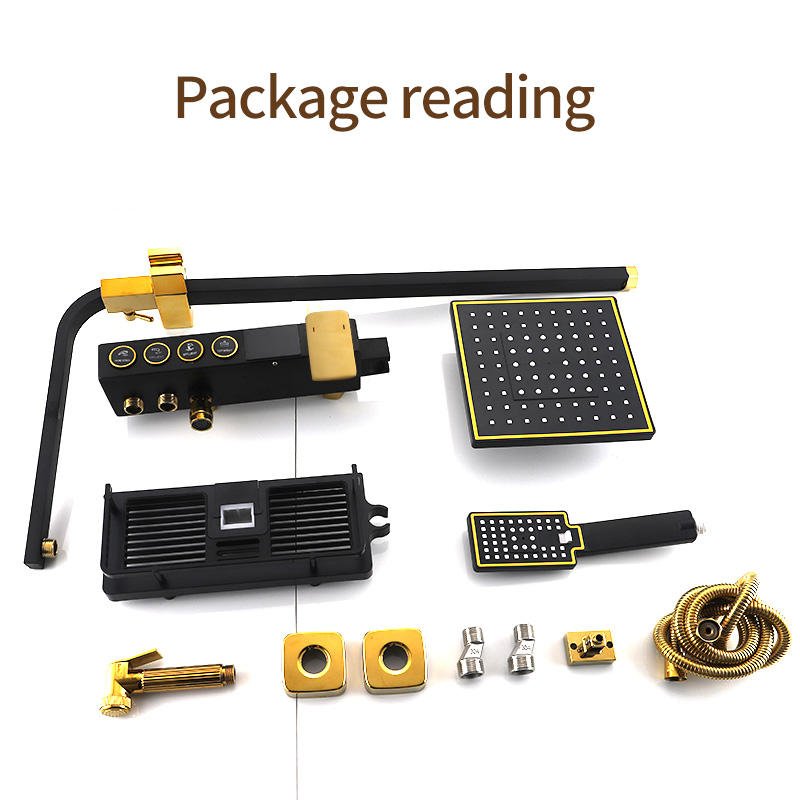 Rainfall Shower System Bathroom Brass Led Digital Faucet Set Bathtub 4 Way Pressurized Shower Full Set with Atmosphere Lamp