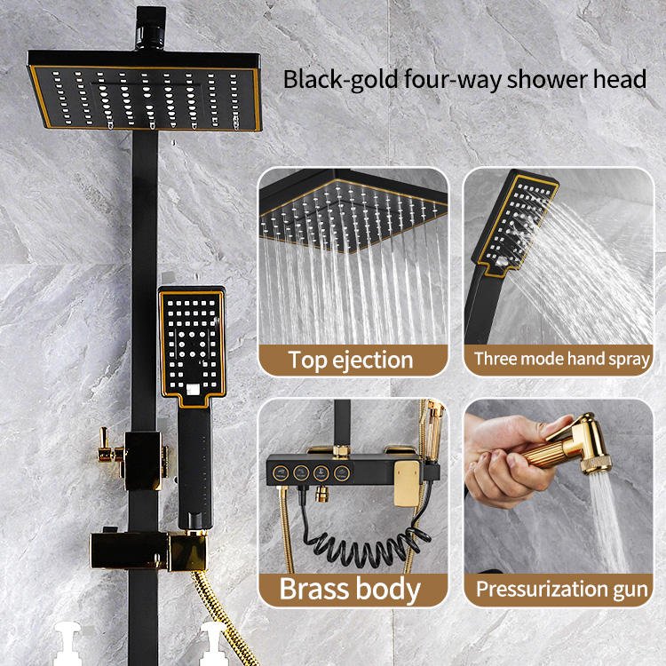 Rainfall Shower System Bathroom Brass Led Digital Faucet Set Bathtub 4 Way Pressurized Shower Full Set with Atmosphere Lamp