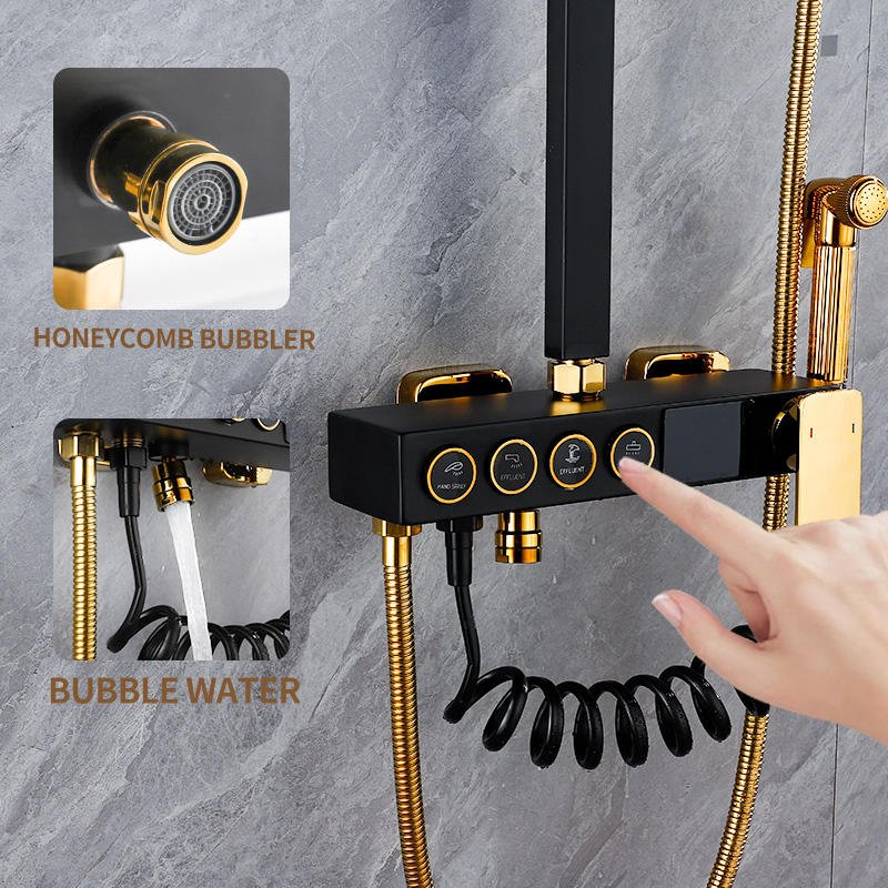 Rainfall Shower System Bathroom Brass Led Digital Faucet Set Bathtub 4 Way Pressurized Shower Full Set with Atmosphere Lamp