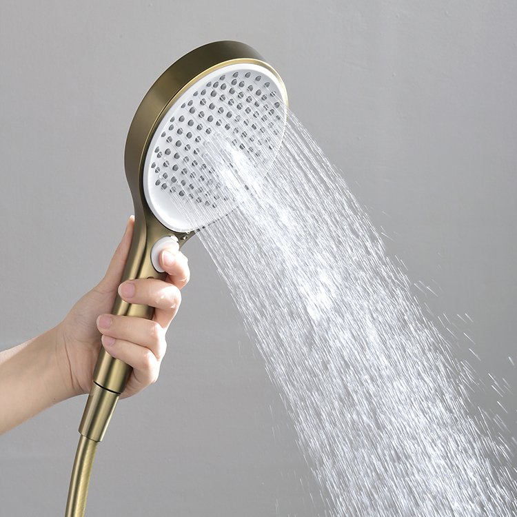 Golden Waterfall Multifunctional Hand-Held Shower Brass Wall Mounted with Polished Ceramic Valve Rain Jet Spray Patterns Hotels