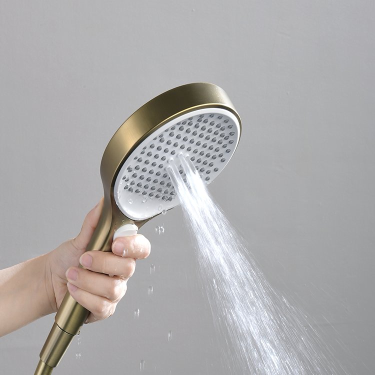 Golden Waterfall Multifunctional Hand-Held Shower Brass Wall Mounted with Polished Ceramic Valve Rain Jet Spray Patterns Hotels