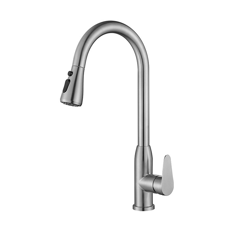 SANIPRO High Arc SS304 Pulldown Spray Head Kitchen Mixer Tap Deck Mounted One-Hole Pull Out Faucet with Ceramic Valve Core