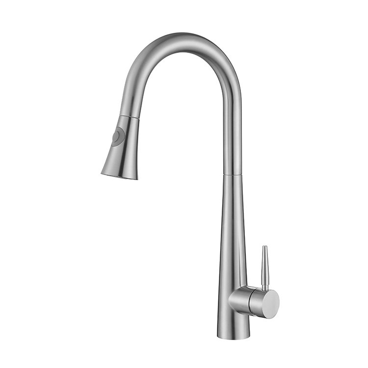 SANIPRO High Arc SS304 Pulldown Spray Head Kitchen Mixer Tap Deck Mounted One-Hole Pull Out Faucet with Ceramic Valve Core