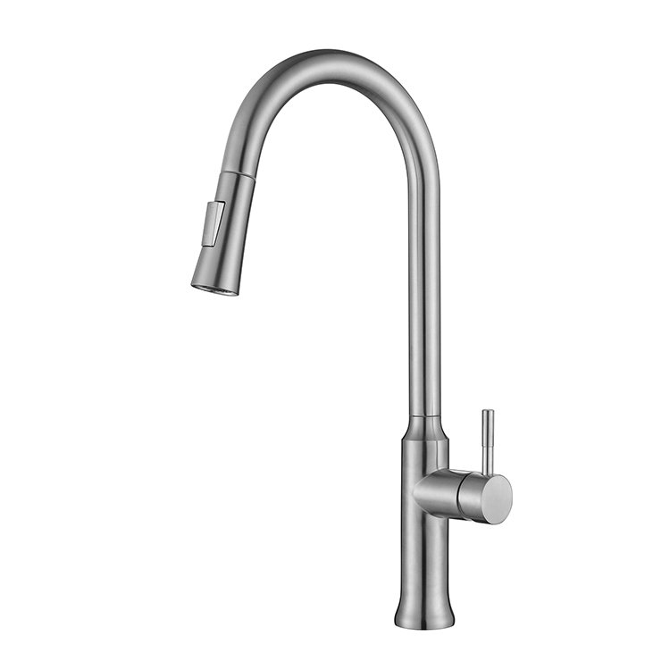 SANIPRO High Arc SS304 Pulldown Spray Head Kitchen Mixer Tap Deck Mounted One-Hole Pull Out Faucet with Ceramic Valve Core