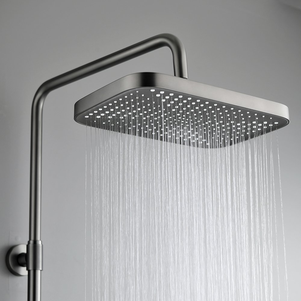 Popular brushed gun metal 4 way shower system with spray gun thermostatic shower mixer set