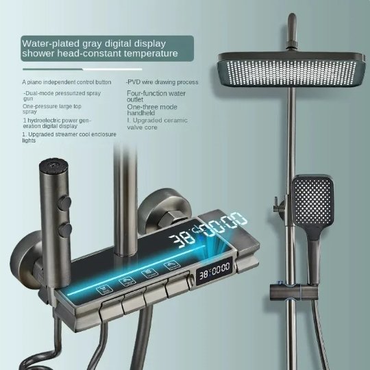 Promotion Brass Wall Mounted Shower Digital Display Bathroom LED Light Shower Faucet Piano Key Shower Mixer Set System
