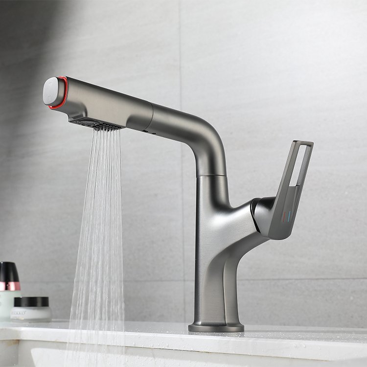 Freestanding Basin Faucet Single Coupling Structure Ceramic Core Valve Bathroom Mixer Tap Grey Gun Wash Basin Faucet