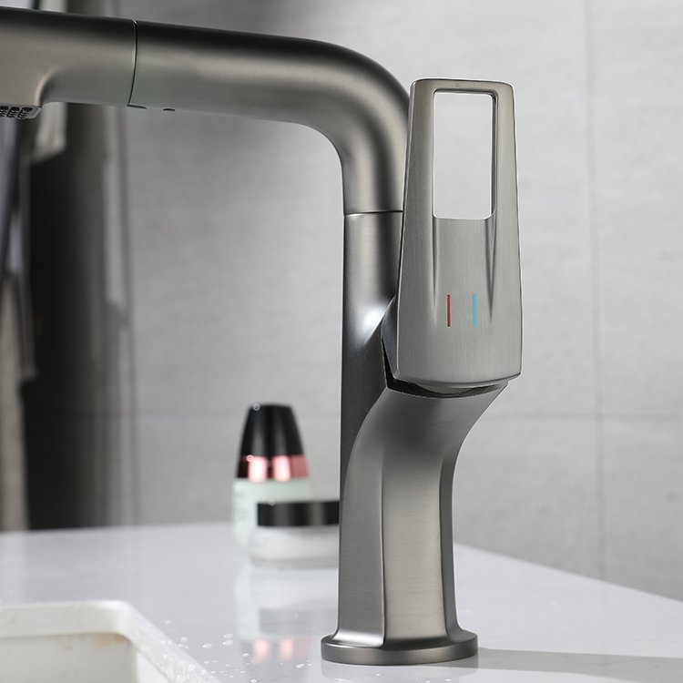 Freestanding Basin Faucet Single Coupling Structure Ceramic Core Valve Bathroom Mixer Tap Grey Gun Wash Basin Faucet
