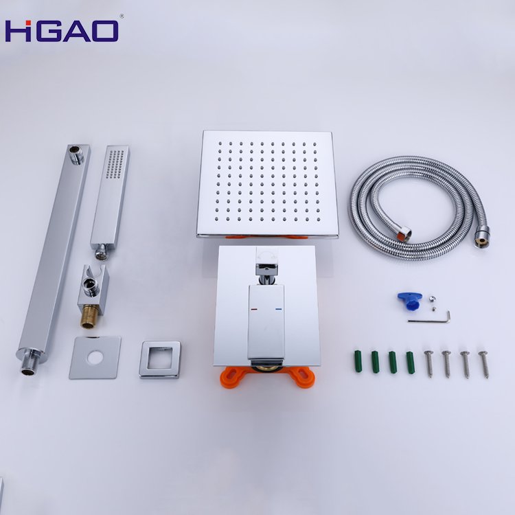 Polished Single Handle Brass Shower Head System Rainfall & Ceramic Mixer Combo Concealed Wall Mount for Hotels