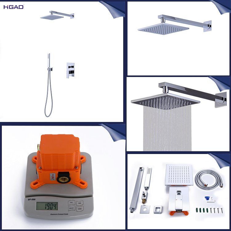 Polished Single Handle Brass Shower Head System Rainfall & Ceramic Mixer Combo Concealed Wall Mount for Hotels