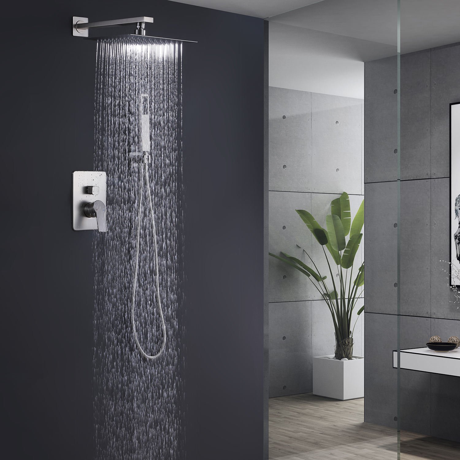 Modern Single-Handle Bathroom Rain Shower Set Concealed Brushed Silver Soft Jet Brass Ceramic Valve Core Hotels Chrome Surface