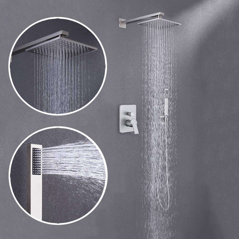 Modern Single-Handle Bathroom Rain Shower Set Concealed Brushed Silver Soft Jet Brass Ceramic Valve Core Hotels Chrome Surface