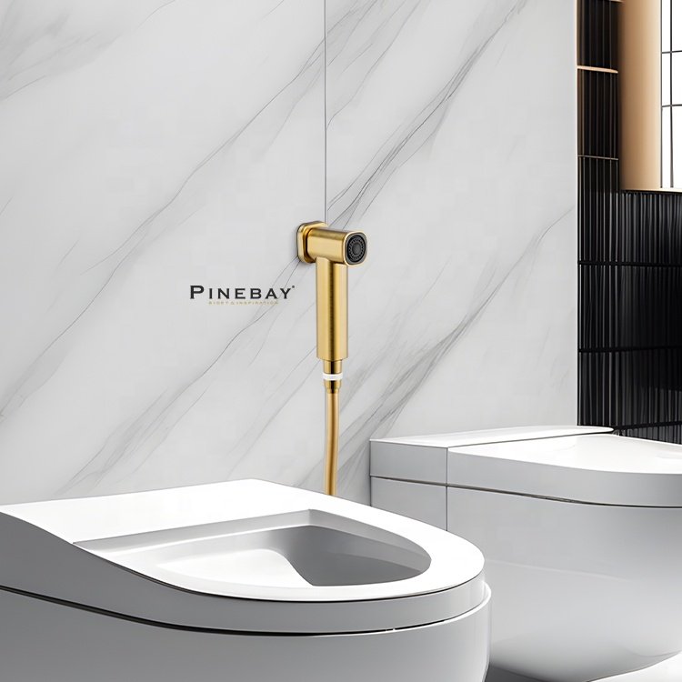 PINEBAY Modern Design Bathroom ABS Round Bidet Toilet Shower Gold Easy Control WC Shattaf Set Woman Handheld Bidet Sprayer Set