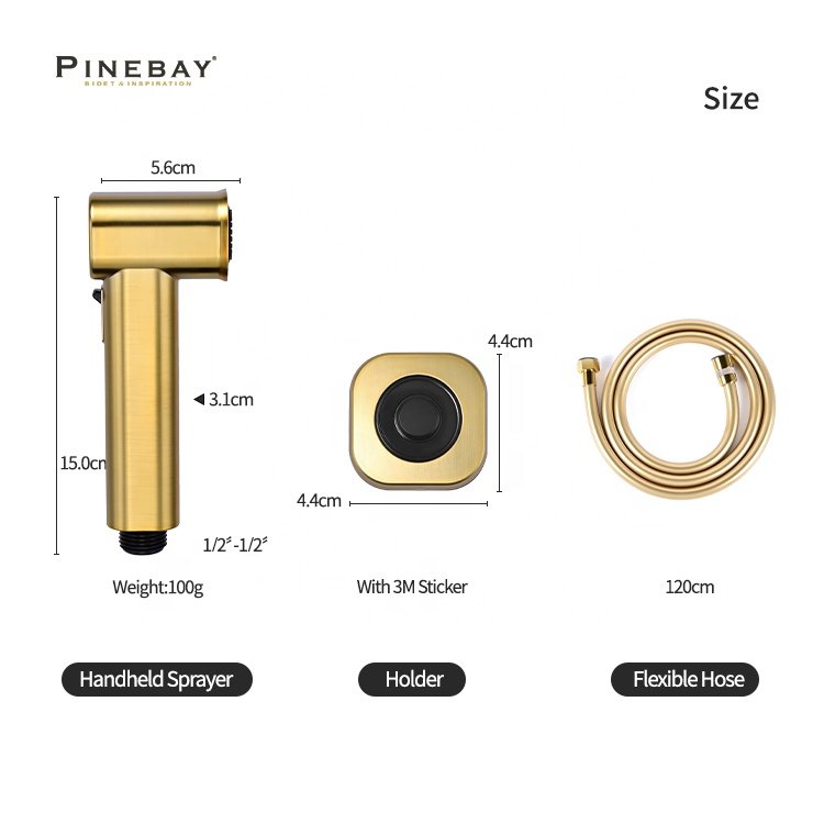 PINEBAY Modern Design Bathroom ABS Round Bidet Toilet Shower Gold Easy Control WC Shattaf Set Woman Handheld Bidet Sprayer Set