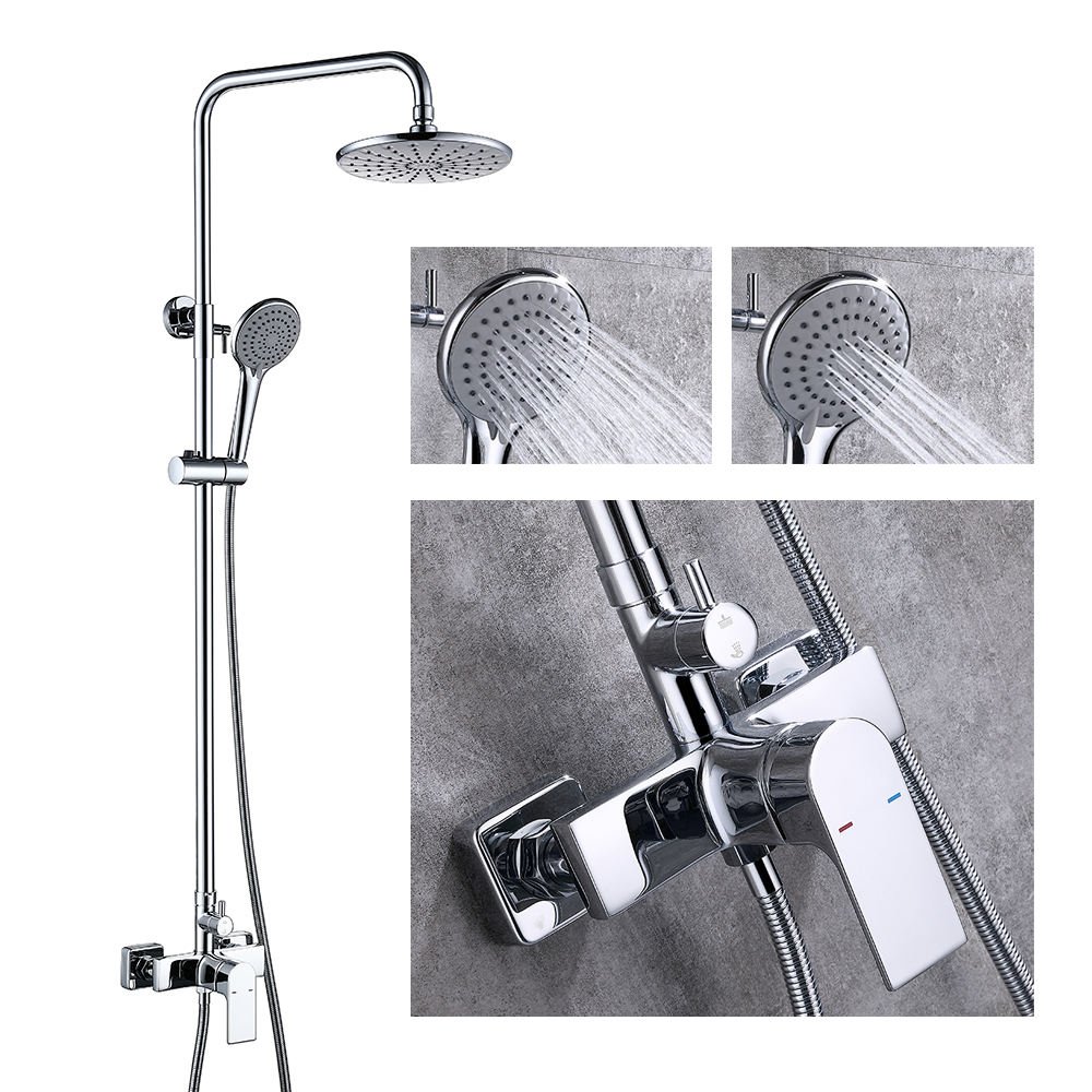 Polished Chrome Single-Handle Wall-Mounted Rainfall Bathroom Shower Set Thermostatic Electric Faucet Brass Shower Head Included