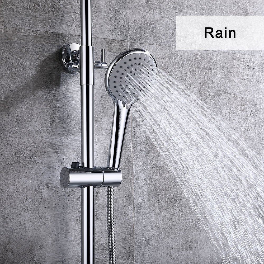 Polished Chrome Single-Handle Wall-Mounted Rainfall Bathroom Shower Set Thermostatic Electric Faucet Brass Shower Head Included