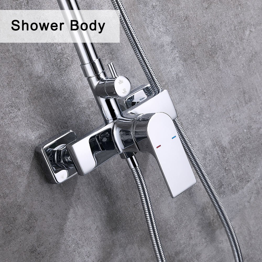 Polished Chrome Single-Handle Wall-Mounted Rainfall Bathroom Shower Set Thermostatic Electric Faucet Brass Shower Head Included