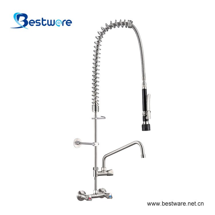 Commercial Basin Kitchen Mixer Dual Handle Cold Water Sink with Pre Rinse Faucet