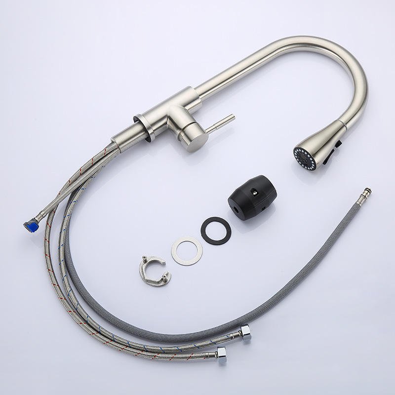 2024 Factory Manufacturing White Stainless Steel Pull Faucet Hot and Cold Water Ceramic Valve Core Single Handle Kitchen Faucet