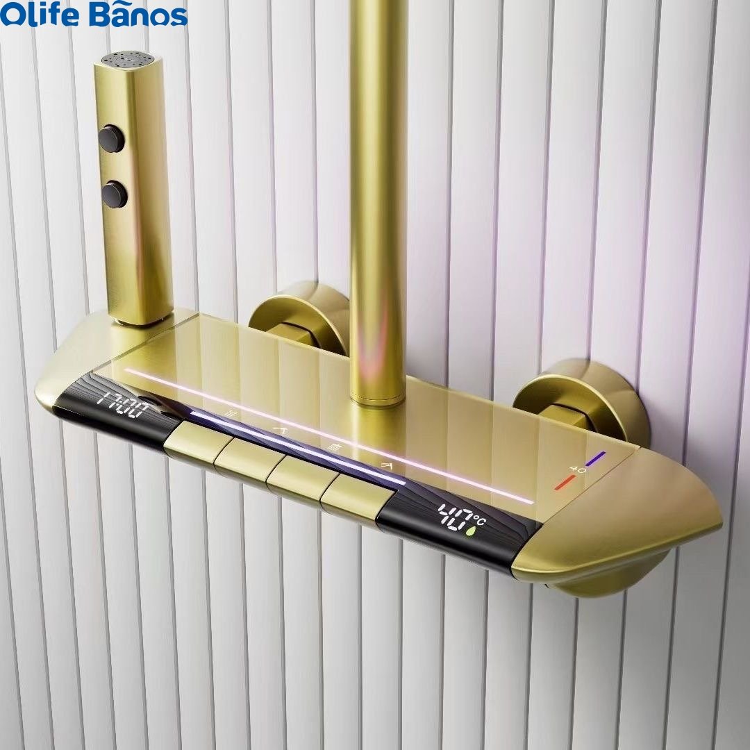 Top1 Piano Key Shower Set Gold Bathroom Digital Display Faucet Shower System Set Bathtub Hot and Cold 4 Functions Tap Shower Set