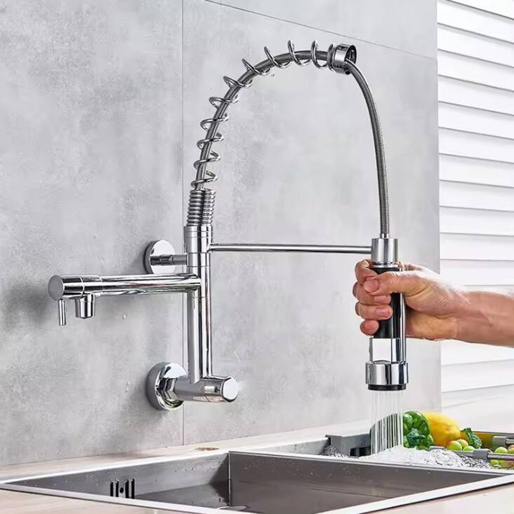 Modern Single-Handle Brass Deck Mounted Kitchen Tap Pull Hot Cold Faucet Ceramic Valve Single Hole Installation Kitchen Drawers