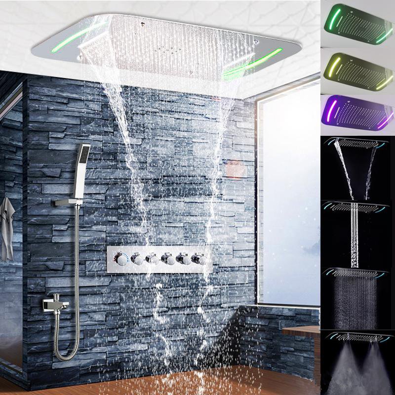 Modern Faucets Thermostatic Shower Mixer Set Multifunctional Shower Head Ceiling Mounted Polished with Brass 5 Ways Valve