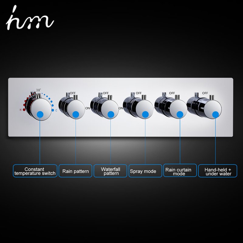 Modern Faucets Thermostatic Shower Mixer Set Multifunctional Shower Head Ceiling Mounted Polished with Brass 5 Ways Valve