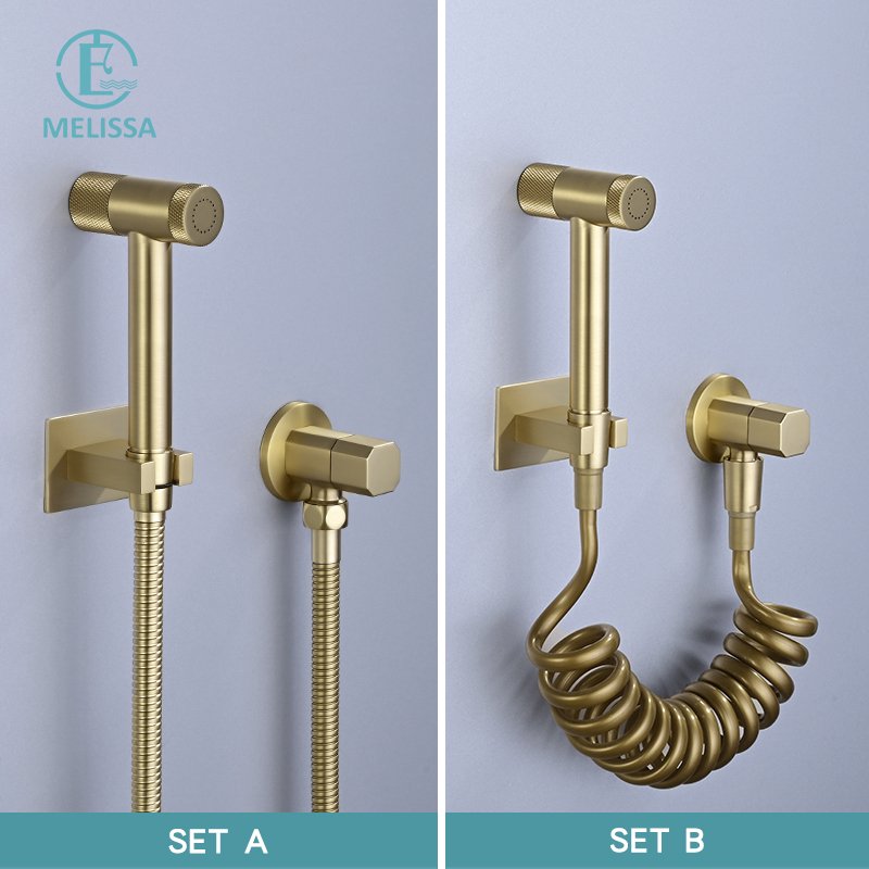 Melissa Modern Brass Bathroom Brushed gay toilet bidet spray shattaf set Handheld shower Angle Valve