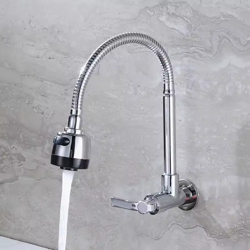 Single Lever Wall-Mounted Kitchen Faucet Pull-Down Cold Water Basin Tap Flexible Pipe Ceramic Valve SinK Tap Household Bathroom