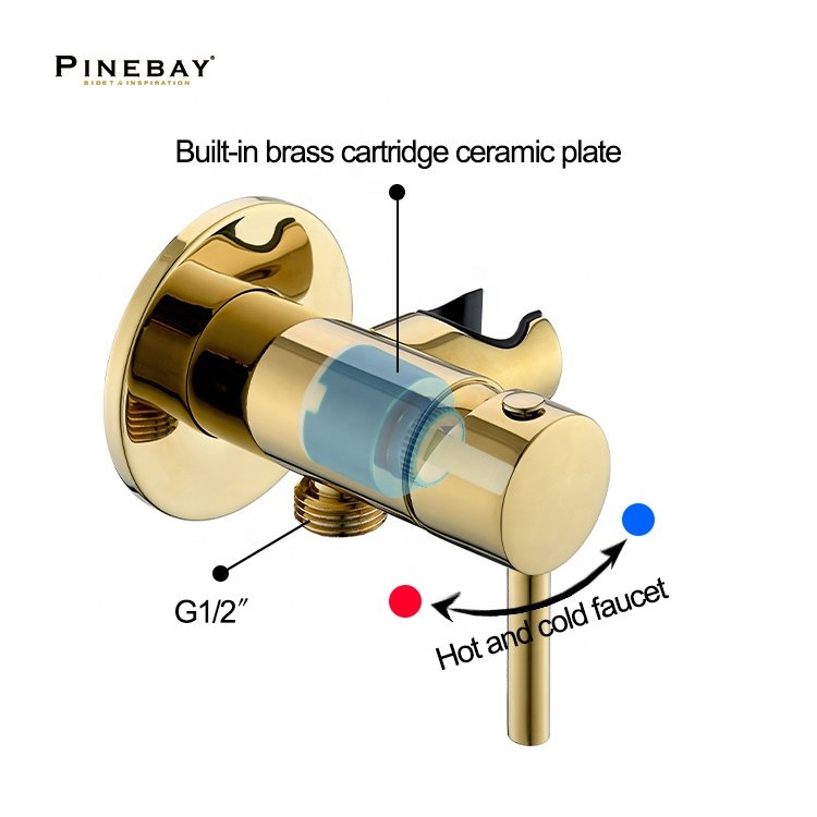 PINEBAY Good Quality Bathroom Luxury Gold Hot And Cold Water Mixer Valve Pet Stainless Steel Bidet Sprayer Shattaf Set