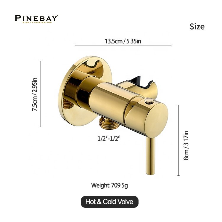 PINEBAY Good Quality Bathroom Luxury Gold Hot And Cold Water Mixer Valve Pet Stainless Steel Bidet Sprayer Shattaf Set